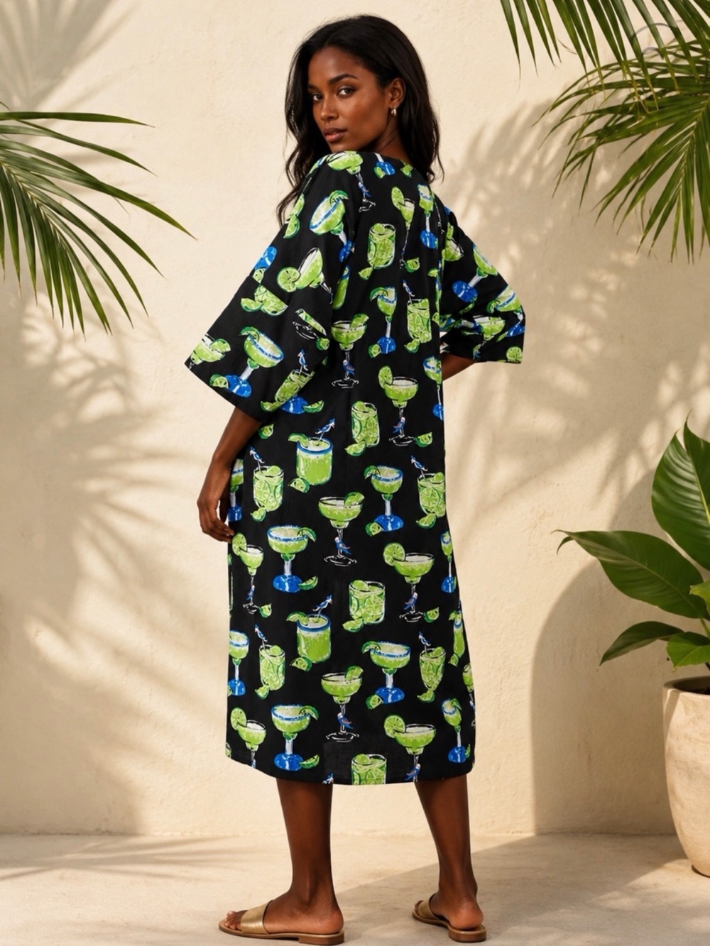 Print Fresh Kimono/Caftan with wide sleeves ,margarita tropical print OSFA - Picture 2 of 14